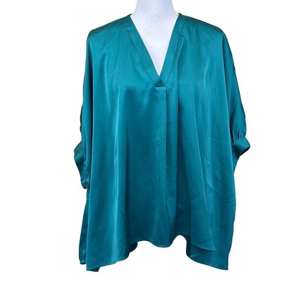 Lyn Burches teal top, large, flowy, oversized, boho luxe, minimalist elegance - Picture 1 of 6
